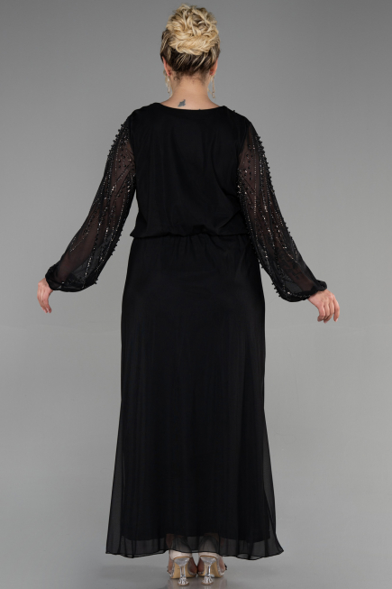 Robe de Soirée Grande Taille Longue Pierreux Noir ABU3436