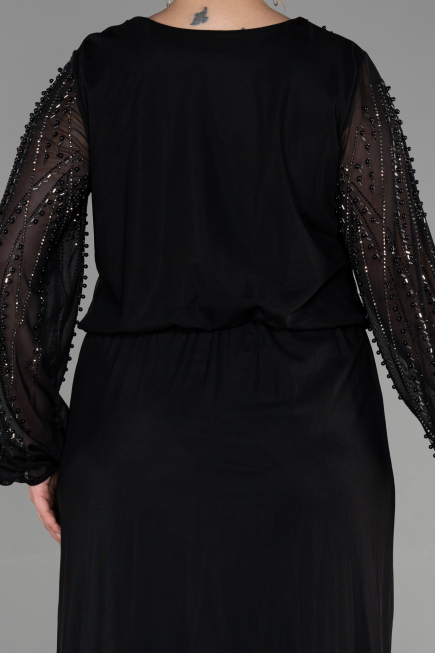 Robe de Soirée Grande Taille Longue Pierreux Noir ABU3436