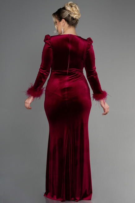 Robe de Soirée Grande Taille Longue Velours Longue Velours Rouge Bordeaux ABU3394