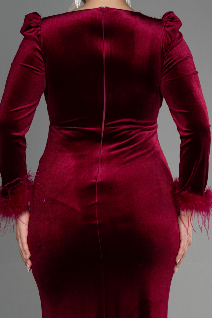 Robe de Soirée Grande Taille Longue Velours Longue Velours Rouge Bordeaux ABU3394