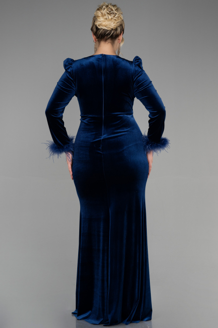 Robe de Soirée Grande Taille Longue Velours Longue Velours Bleu Marine ABU3394