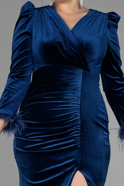 Robe de Soirée Grande Taille Longue Velours Longue Velours Bleu Marine ABU3394