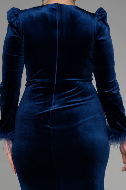 Robe de Soirée Grande Taille Longue Velours Longue Velours Bleu Marine ABU3394
