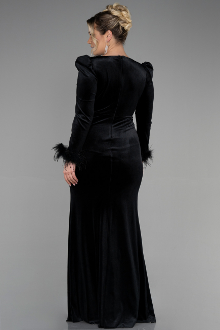 Robe de Soirée Grande Taille Longue Velours Longue Velours Noir ABU3394