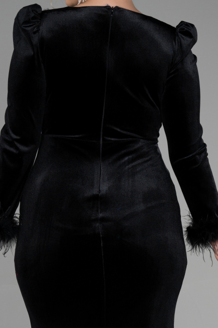 Robe de Soirée Grande Taille Longue Velours Longue Velours Noir ABU3394