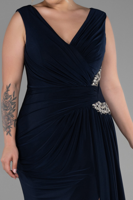 Robe Grande Taille Longue Bleu Marine ABU3438