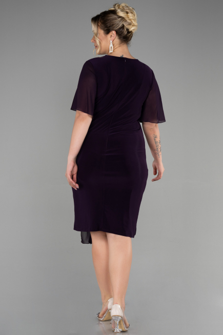 Robe De Soirée Grande Taille Mousseline Courte Violet Foncé ABK1299