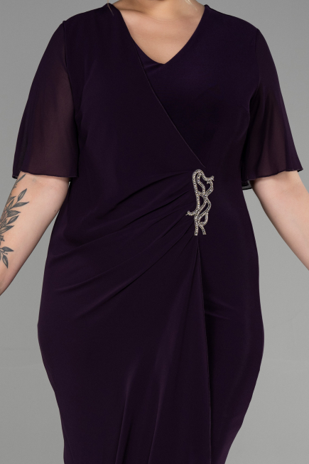 Robe De Soirée Grande Taille Mousseline Courte Violet Foncé ABK1299