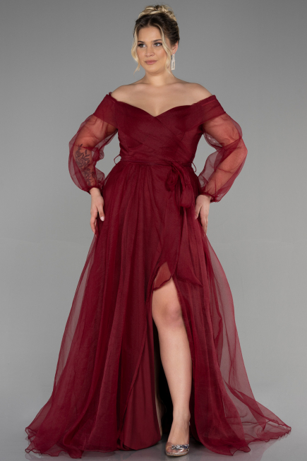 Robe Grande Taille Longue Rouge Bordeaux ABU1535