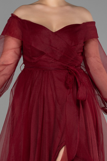 Robe Grande Taille Longue Rouge Bordeaux ABU1535