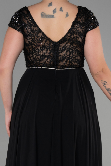 Robe de Soirée Grande Taille Longue Mousseline Noir ABU3441