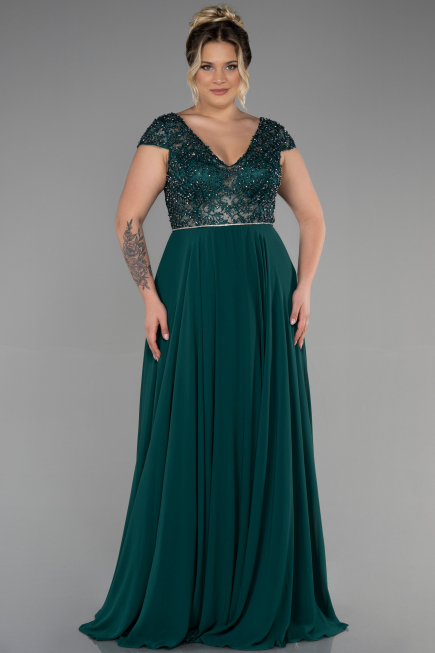 Robe de Soirée Grande Taille Longue Mousseline Émeraude ABU3441
