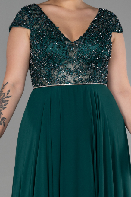 Robe de Soirée Grande Taille Longue Mousseline Émeraude ABU3441