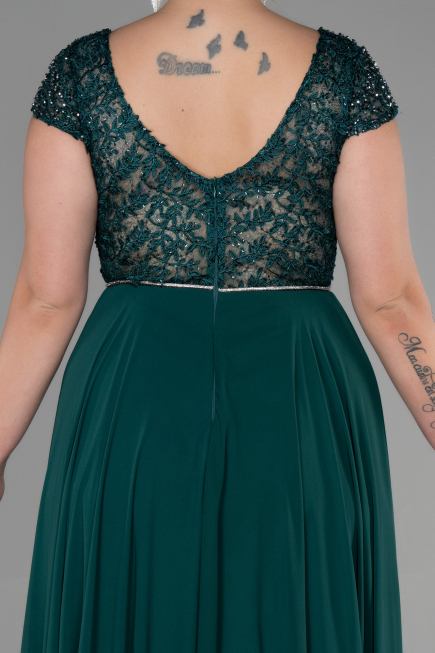 Robe de Soirée Grande Taille Longue Mousseline Émeraude ABU3441