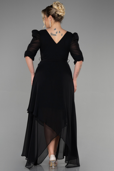Robe Grande Taille Midi Mousseline Noir ABK1083