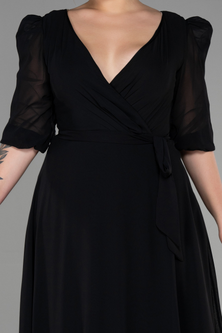 Robe Grande Taille Midi Mousseline Noir ABK1083