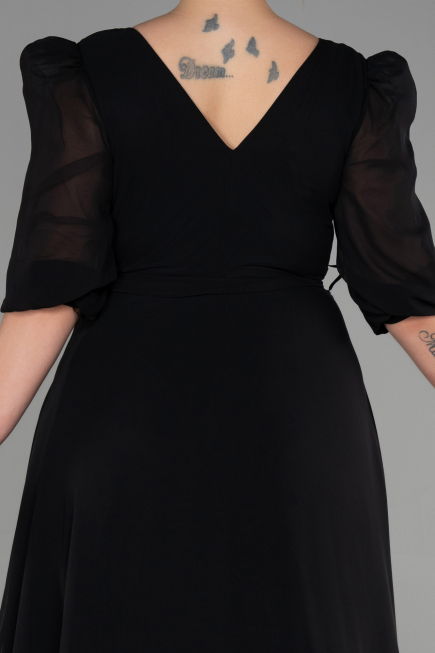 Robe Grande Taille Midi Mousseline Noir ABK1083