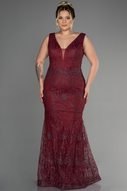 Robe De Fiançailles Grande Taille Longue Rouge Bordeaux ABU3368