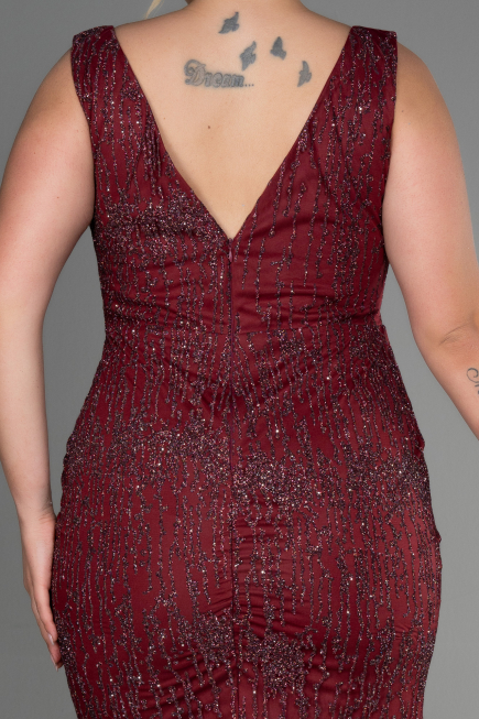 Robe De Fiançailles Grande Taille Longue Rouge Bordeaux ABU3368