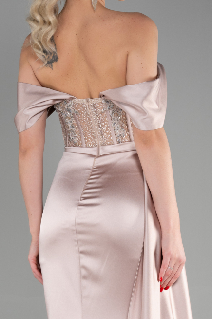 Robe De Soirée Satin Longue Cappuccino ABU3446