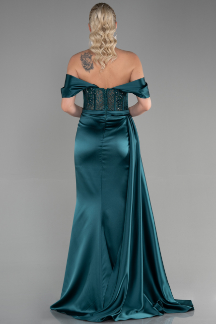 Robe de Soirée Longue Satin Émeraude ABU3446