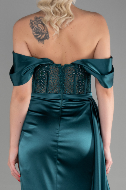 Robe de Soirée Longue Satin Émeraude ABU3446