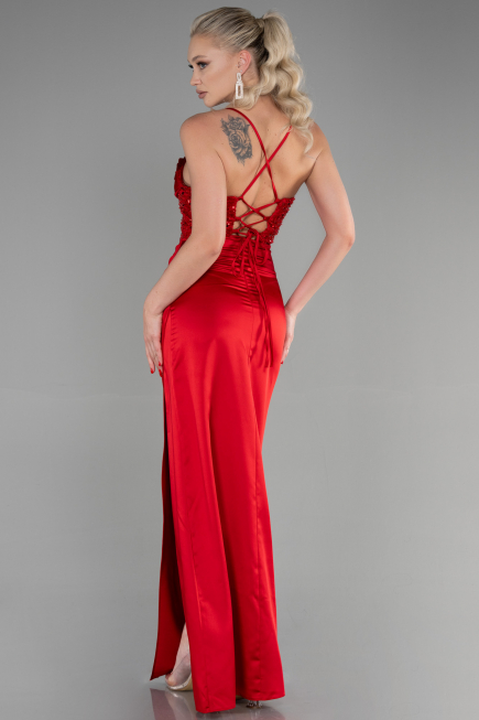 Robe de Soirée Longue Satin Rouge ABU3459