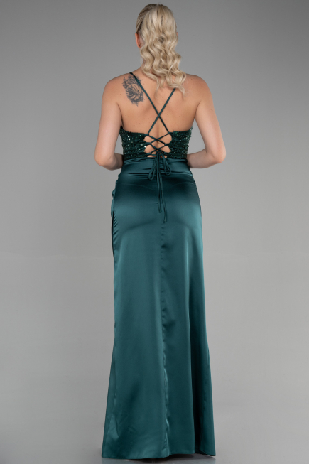 Robe de Soirée Longue Satin Émeraude ABU3459