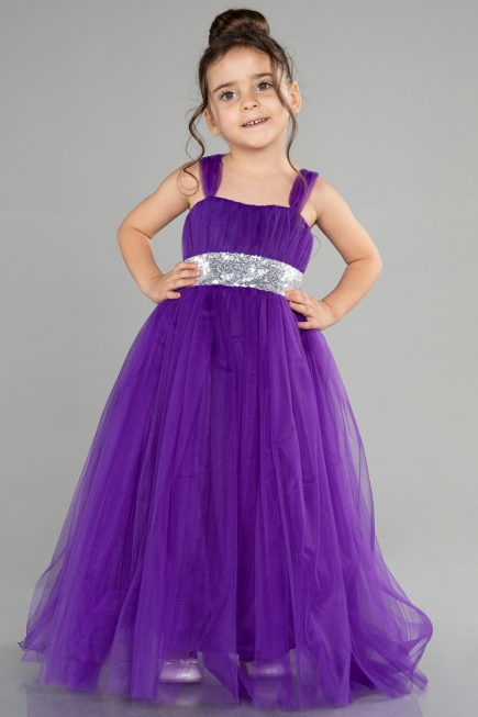 Robe de Soirée Enfants Longue Violet ABU3031