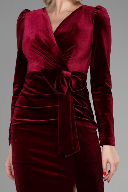 Robe de Cérémonie Midi Velours Rouge Bordeaux ABK1896