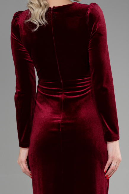 Robe de Cérémonie Midi Velours Rouge Bordeaux ABK1896