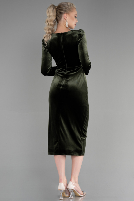 Robe de Cérémonie Midi Velours Kaki ABK1896