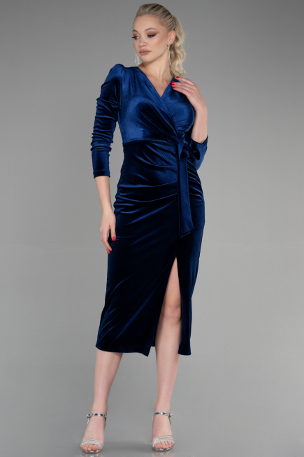 Robe de Cérémonie Midi Velours Bleu Marine ABK1896