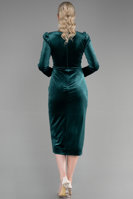 Robe de Cérémonie Midi Velours Émeraude ABK1896