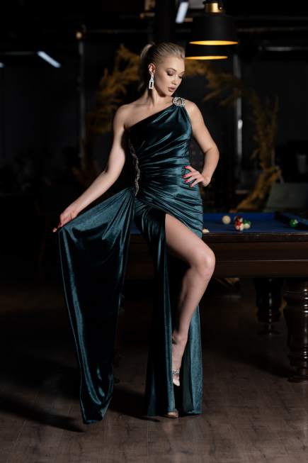 Robe De Soirée Velours Longue Vert ABU3365