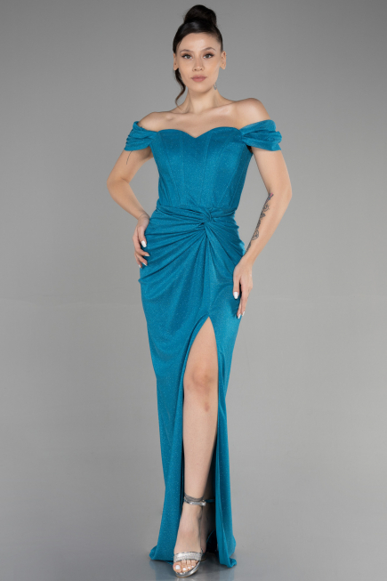 Robe de Soirée Longue Vert Pétrole ABU3473