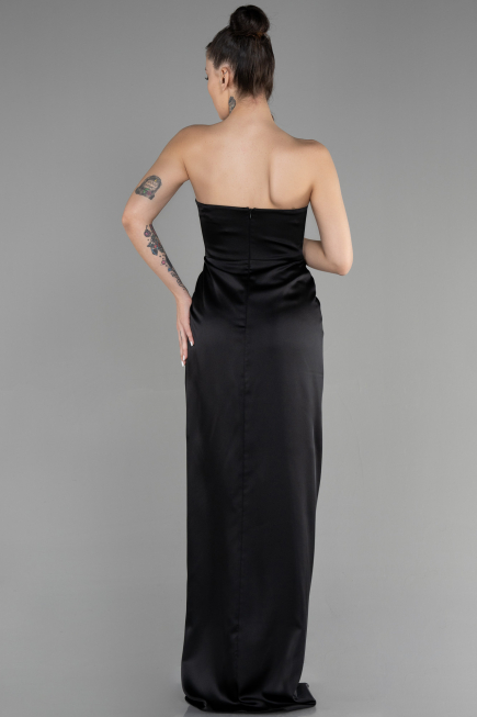 Robe de Soirée Longue Satin Noir ABU3474