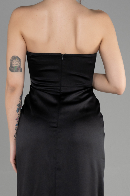 Robe de Soirée Longue Satin Noir ABU3474