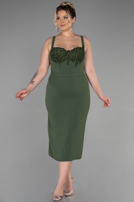 Robe De Invitation Grande Taille Midi Kaki ABK1882