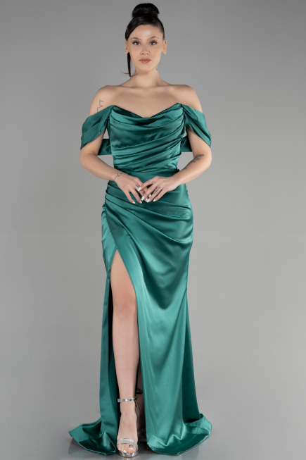 Robe Queue de Poisson Longue Satin Émeraude ABU3479