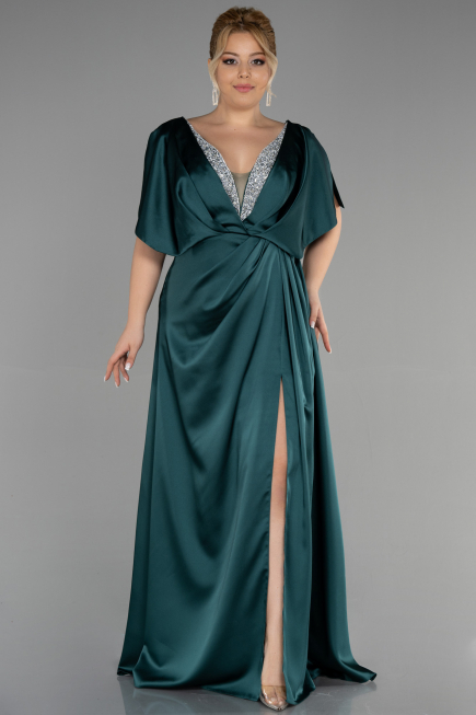 Robe De Fiançailles Grande Taille Longue Satin Émeraude ABU3442