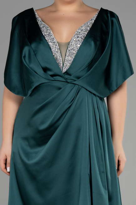 Robe De Fiançailles Grande Taille Longue Satin Émeraude ABU3442