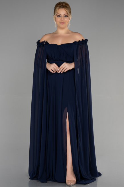 Robe Grande Taille Longue Mousseline Bleu Marine ABU3464