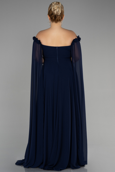Robe Grande Taille Longue Mousseline Bleu Marine ABU3464
