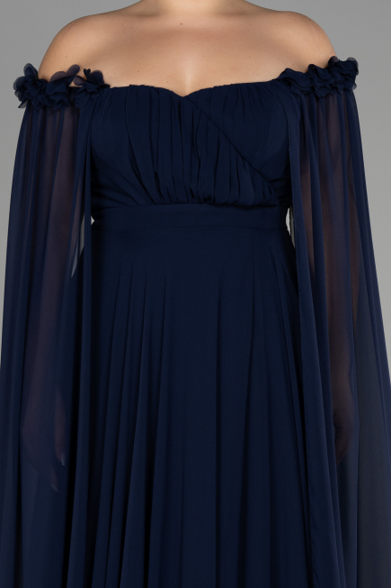 Robe Grande Taille Longue Mousseline Bleu Marine ABU3464