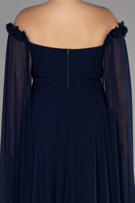 Robe Grande Taille Longue Mousseline Bleu Marine ABU3464