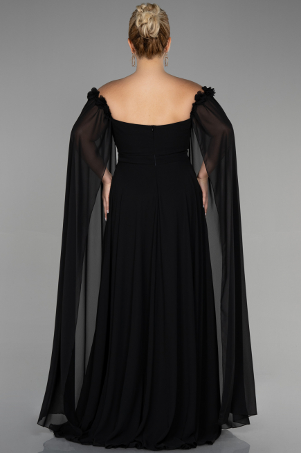 Robe Grande Taille Longue Mousseline Noir ABU3464