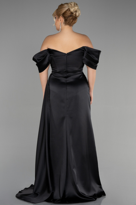Robe Grande Taille Longue Satin Noir ABU3469