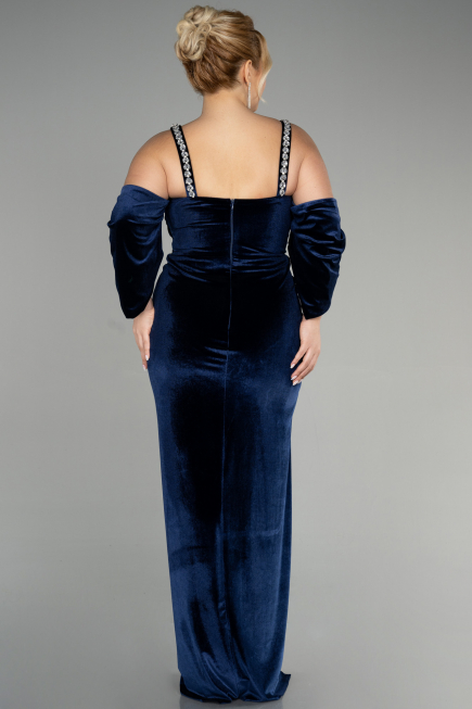 Robe de Soirée Grande Taille Longue Velours Bleu Marine ABU3336