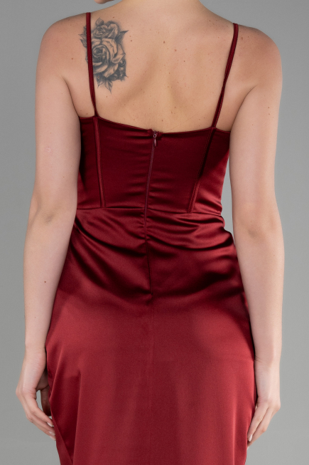 Robe de Soirée Longue Satin Rouge Bordeaux ABU3390